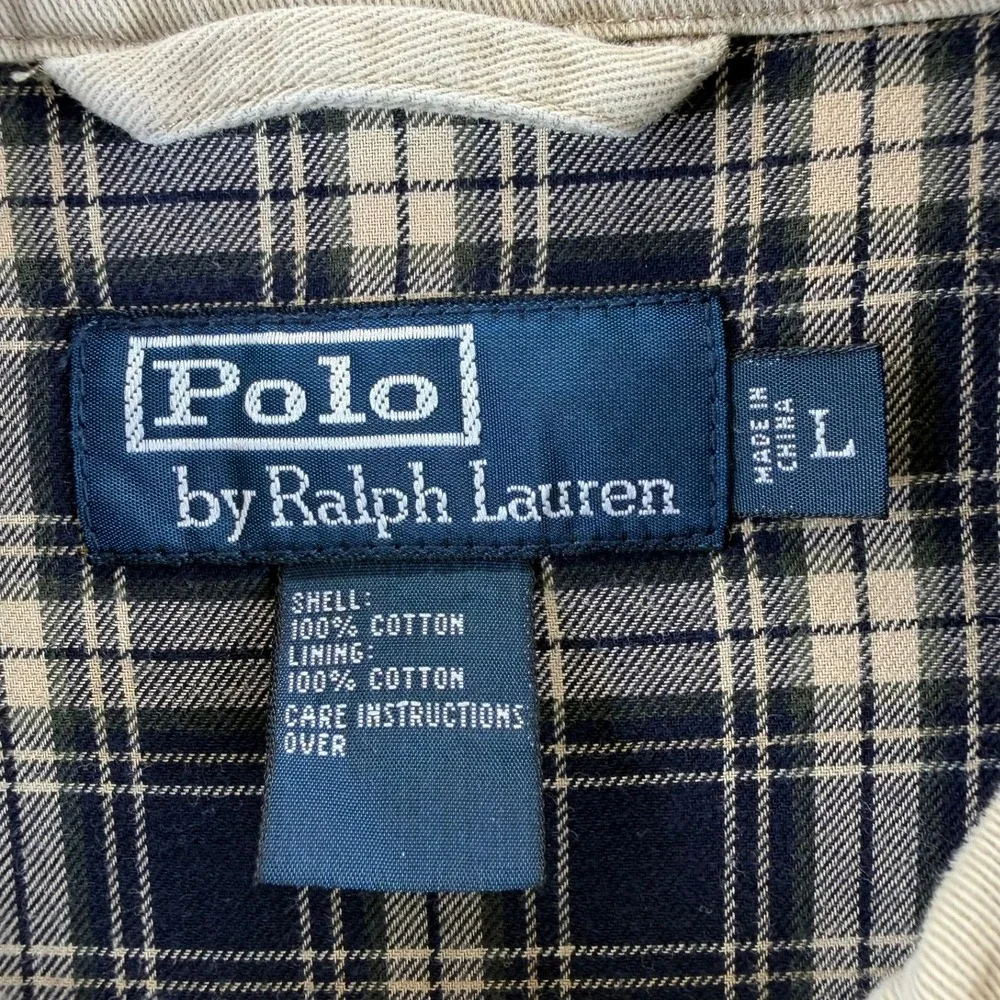 Vintage Polo Ralph Lauren Bi Swing Harrington Jacket Tan Beige Plaid Lined Men L